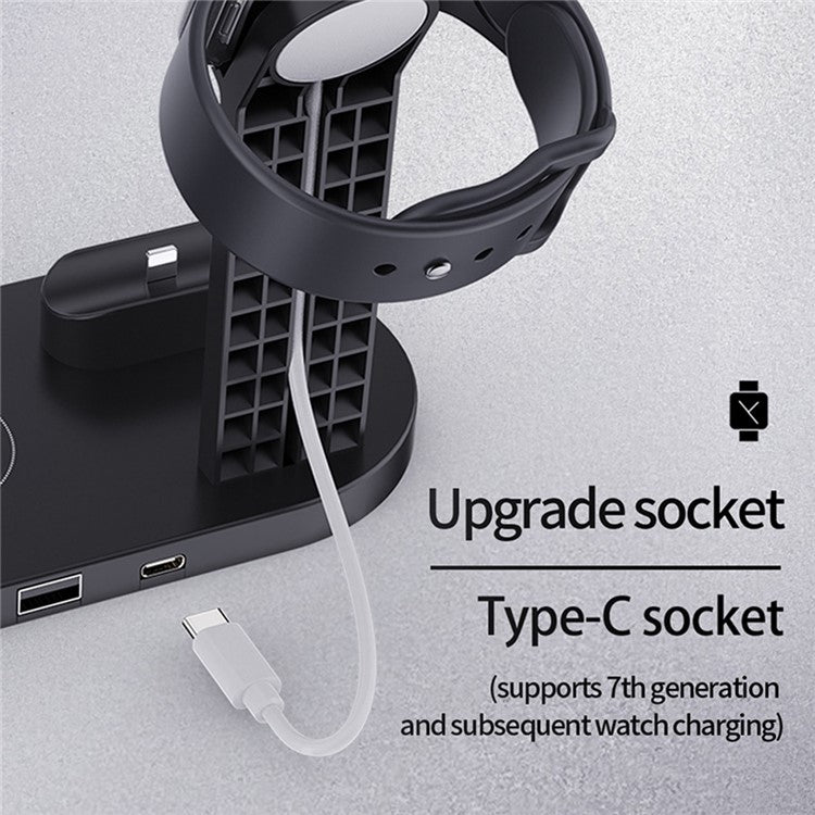 B-07 6-in-1 Desktop Phone Watch Earphone Charging Stand Wireless Charging Dock - Black - Image 4