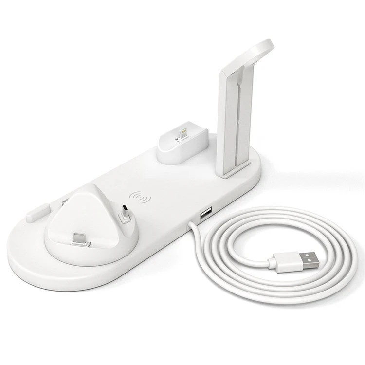 B-07A 6-in-1 Wireless Charger 10W Wireless Phone Charger Stand with Cable Wireless Charging Station for Qi-Enabled Smartphone/Smart Watch/Earphones - White - Image 7