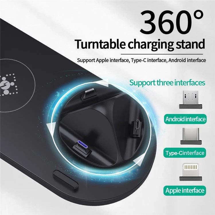 B-07A for iPhone / Airpods Pro / iWatch 15W Wireless Charger Stand Rotatable Fast Charging Station - Black - Image 5