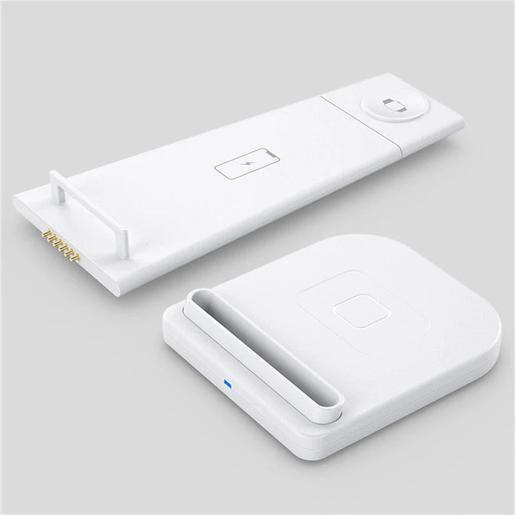 B-12 Universal Desktop Charger 3-in-1 15W Wireless Charging Folding Stand for Mobile Phone / Earphones / Smart Watch - White - Image 4