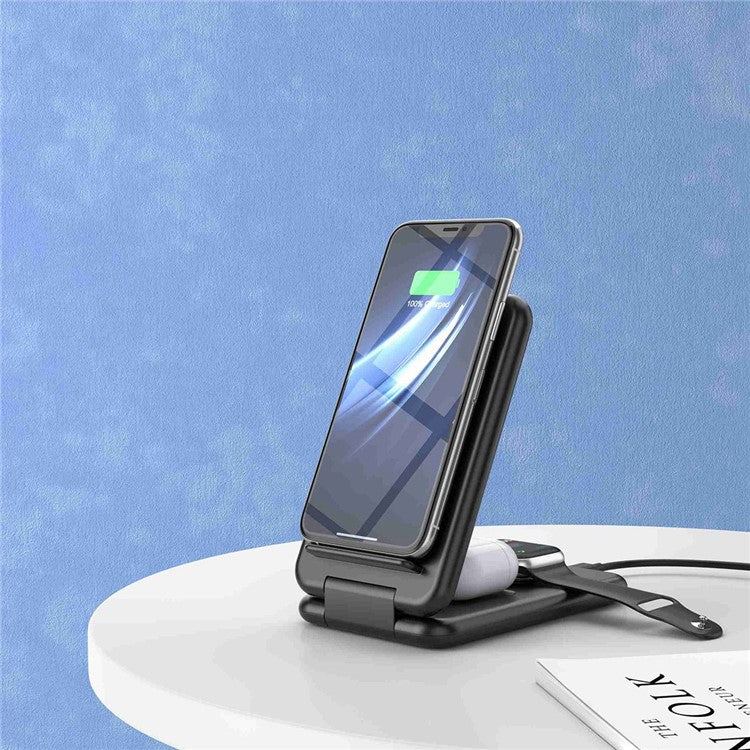 B-13 3-in-1 15W Wireless Charger Cell Phone Stand Holder Foldable Charging Pad for Apple Watch / AirPods - White - Image 5