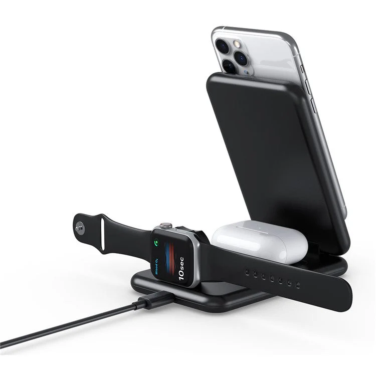 B-13 3-in-1 15W Wireless Charger Cell Phone Stand Holder Foldable Charging Pad for Apple Watch / AirPods - White - Image 7