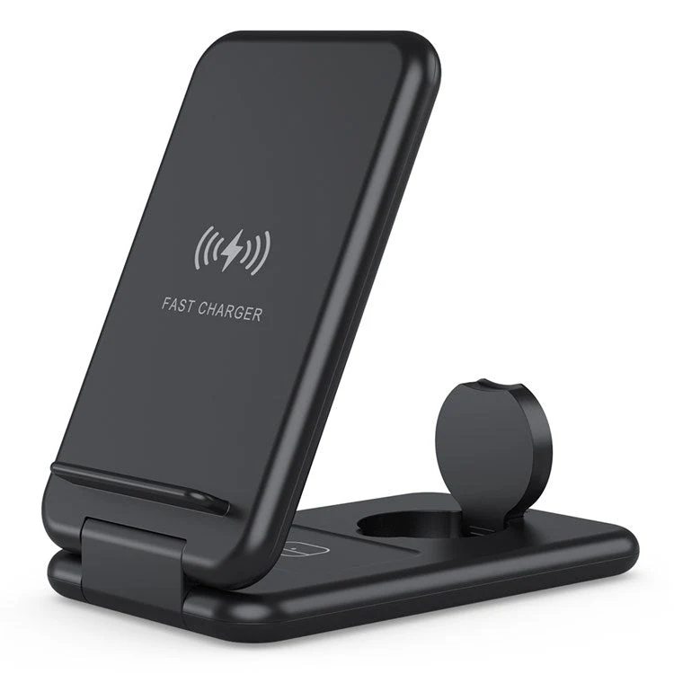 B-13 Foldable 3-in-1 Wireless Charger 15W Max Qi-Certified Wireless Phone Charger Stand Wireless Charging Station for Qi-Enabled Smartphone/Smart Watch/Earphones - Black - Image 7