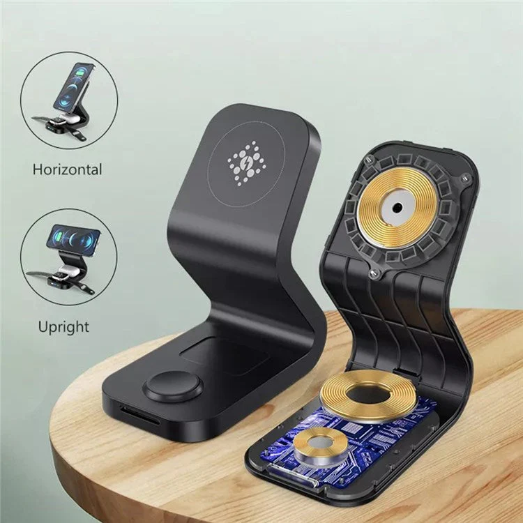 B-16 3-in-1 15W Max Wireless Charger Wireless Phone Charger Stand Wireless Fast Charging Dock for Qi-Enabled Smartphone/Smart Watch/Earphones - Image 4