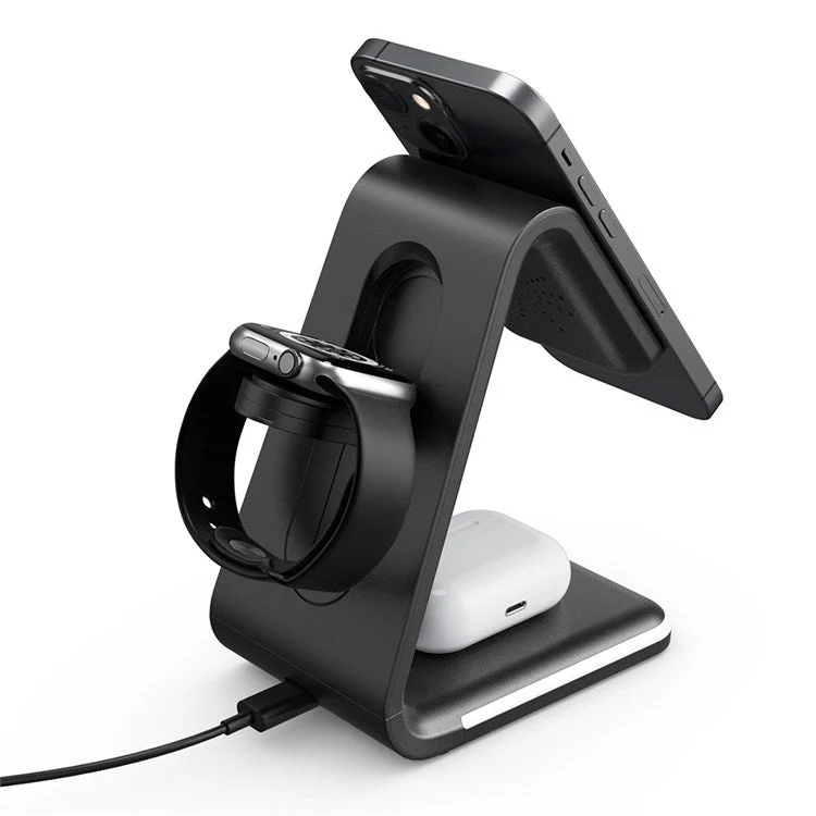B-17 3-in-1 15W FOD Intelligent Identify Wireless Charger with Smart Security Protection Wireless Charging Desktop Stand for Smartphone/Smart Watch/Earphones - Black - Image 8