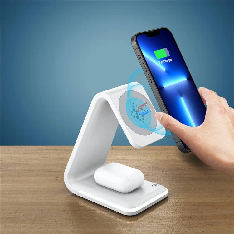 B-17 3-in-1 15W FOD Intelligent Identify Wireless Charger with Smart Security Protection Wireless Charging Desktop Stand for Smartphone/Smart Watch/Earphones - White - Image 6