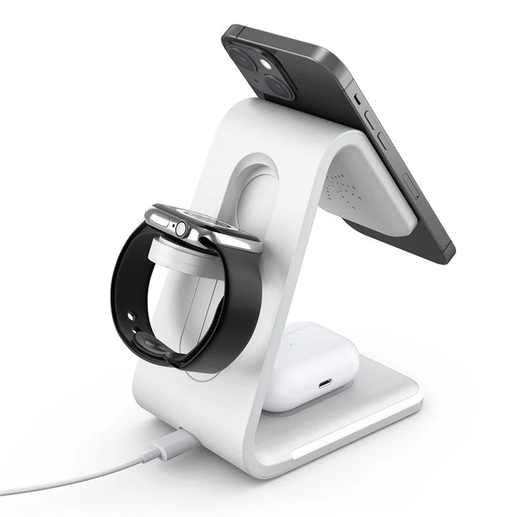B-17 3-in-1 15W FOD Intelligent Identify Wireless Charger with Smart Security Protection Wireless Charging Desktop Stand for Smartphone/Smart Watch/Earphones - White - Image 8
