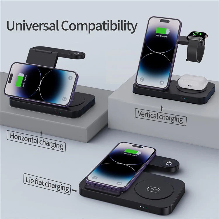 B-18C 3 in 1 Wireless Charger 15W Fast Charging Station Charger Stand for Apple Watch, Iphone, AirPods - Black - Image 7