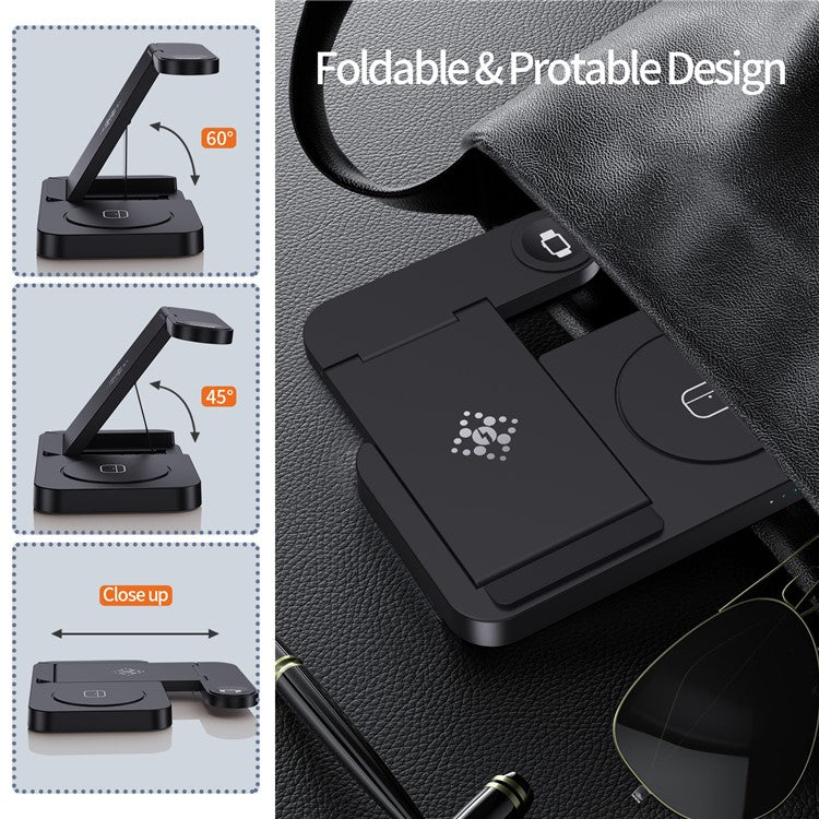 B-18C 3 in 1 Wireless Charger 15W Fast Charging Station Charger Stand for Apple Watch, Iphone, AirPods - Black - Image 8