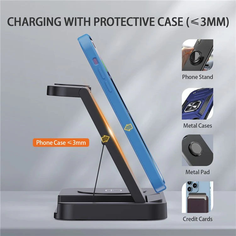 B-18C 3 in 1 Wireless Charger 15W Fast Charging Station Charger Stand for Samsung Galaxy  /  Watch  /  Buds - White - Image 4
