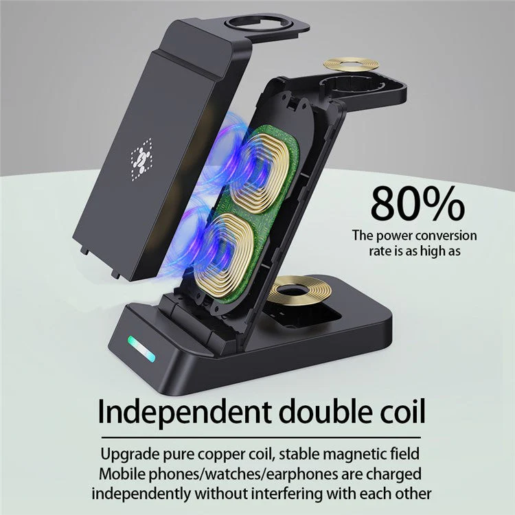 B-20A Wireless Charger for Samsung Galaxy Phone / Watch / Buds 3 in 1 Wireless Charger Stand Dock Station - Black - Image 3