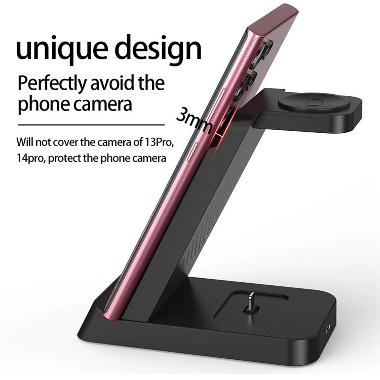 B-20A Wireless Charger for Samsung Galaxy Phone / Watch / Buds 3 in 1 Wireless Charger Stand Dock Station - Black - Image 4
