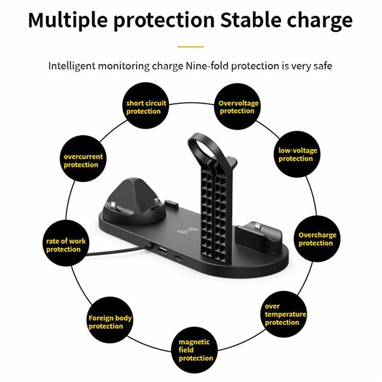B07A For iPhone/iWatch/AirPods 6-in-1 Desktop Charging Stand 15W Wireless Charging Charger - White - Image 6