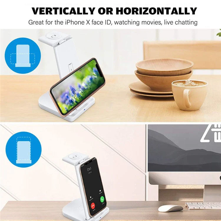 B12 Phone Smartwatch Bluetooth Earphone Wireless Charger Stand 3 in 1 Fast Charging Station - Black / for Samsung Watch - Image 7