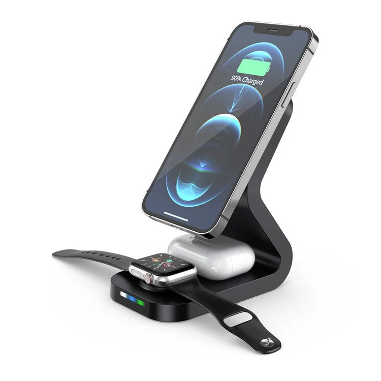 B16 15W 3-in-1 Qi Magnetic Wireless Charger Desktop Fast Charging Stand Dock for iPhone 12 Series/iWatch/AirPods Pro - Black - Image 2
