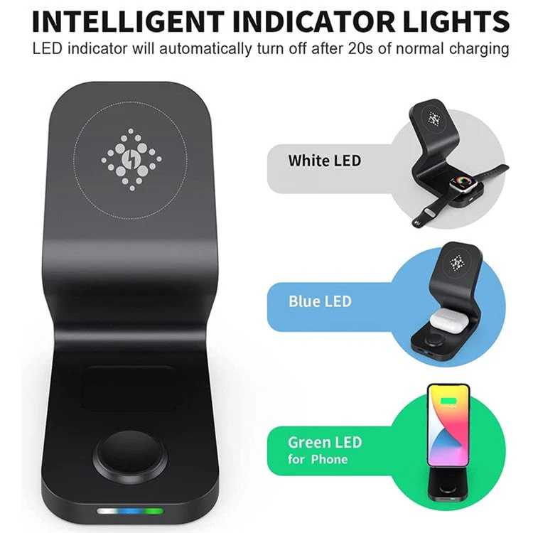 B16 15W 3-in-1 Qi Magnetic Wireless Charger Desktop Fast Charging Stand Dock for iPhone 12 Series/iWatch/AirPods Pro - White - Image 3