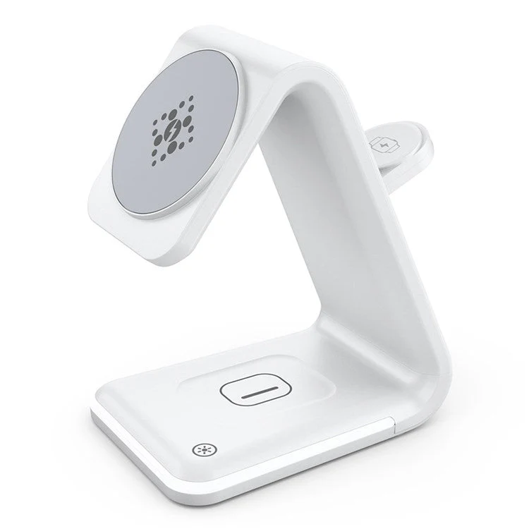 B17 15W Qi 3-in-1 Mini Magnetic Fast Charging Wireless Charging Station for iPhone 12/13 Series / Apple Watch Series 6/5 / AirPods Pro - White - Image 2