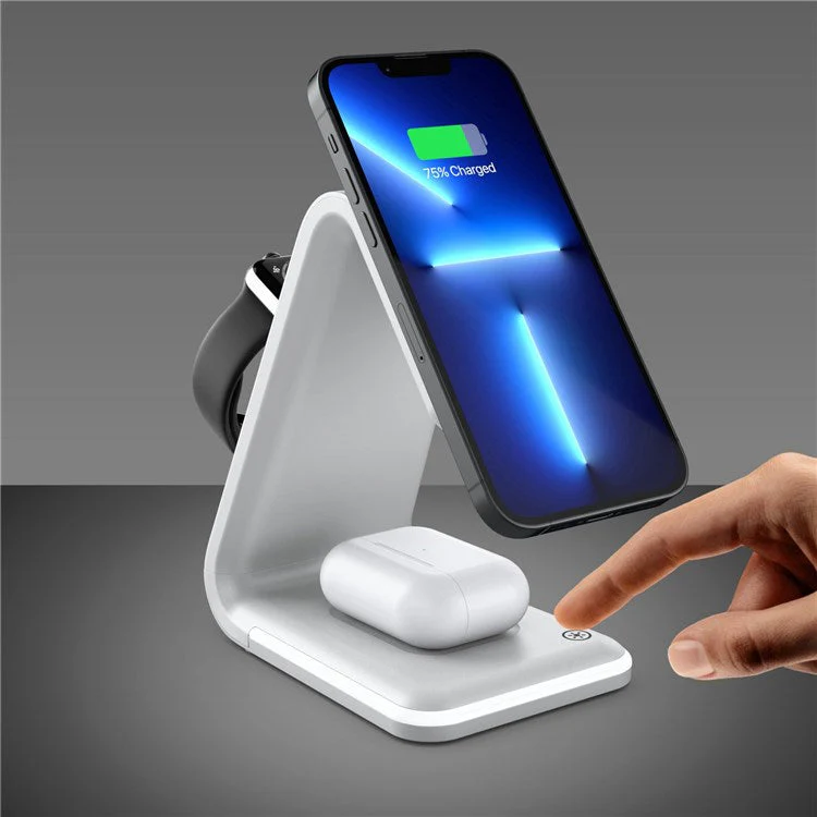 B17 15W Qi 3-in-1 Mini Magnetic Fast Charging Wireless Charging Station for iPhone 12/13 Series / Apple Watch Series 6/5 / AirPods Pro - White - Image 7