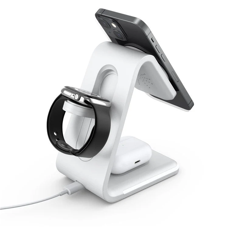 B17 15W Qi 3-in-1 Mini Magnetic Fast Charging Wireless Charging Station for iPhone 12/13 Series / Apple Watch Series 6/5 / AirPods Pro - White - Image 8