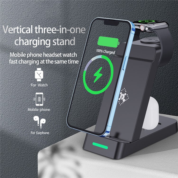 B20 For Samsung Watch Wireless Charger Phone Earphone Charging Stand - Black - Image 2