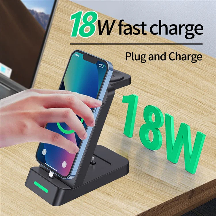 B20 For Samsung Watch Wireless Charger Phone Earphone Charging Stand - Black - Image 3