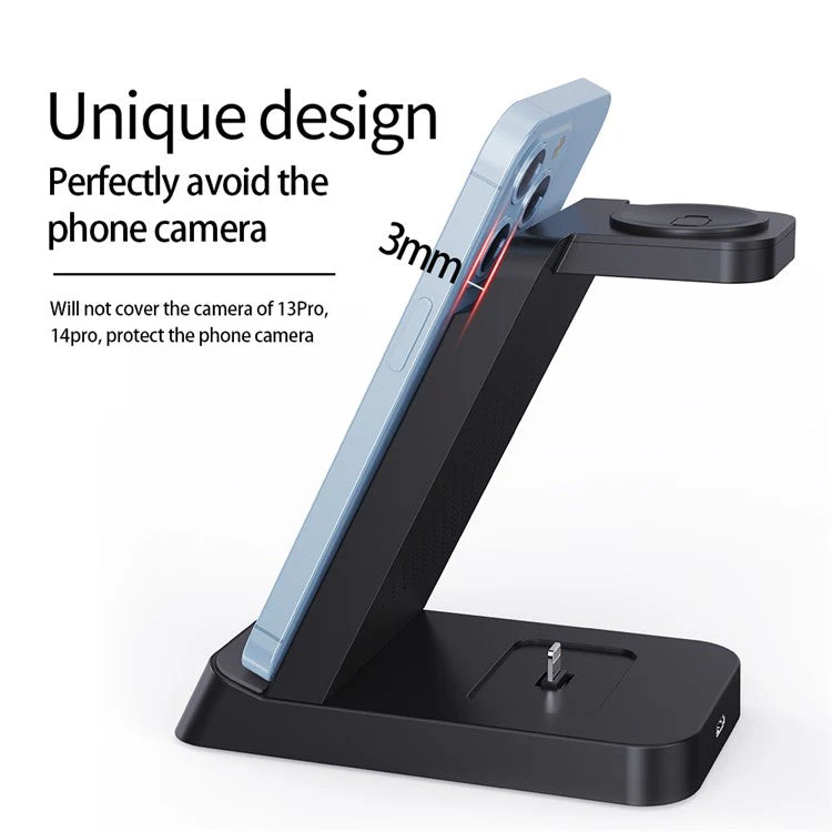 B20 For Samsung Watch Wireless Charger Phone Earphone Charging Stand - Black - Image 4