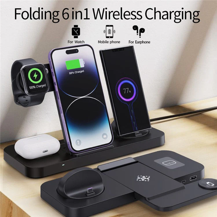 B21-A 3-in-1 Wireless Charger for Cell Phone Earphone Watch Folding Charging Station - Black - Image 2
