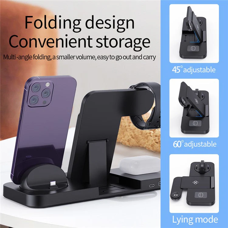 B21-A 3-in-1 Wireless Charger for Cell Phone Earphone Watch Folding Charging Station - Black - Image 3