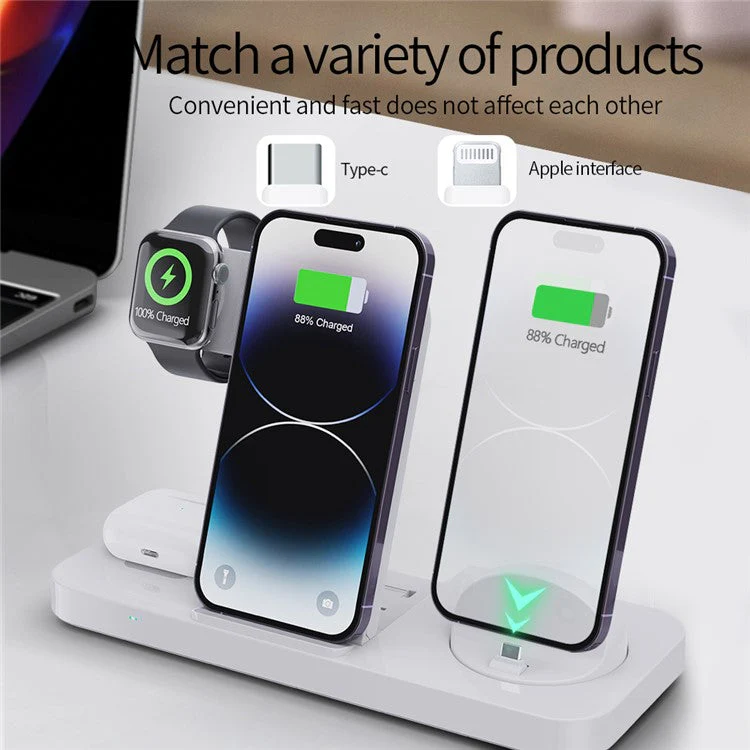 B21-A 3-in-1 Wireless Charger for Cell Phone Earphone Watch Folding Charging Station - Black - Image 6