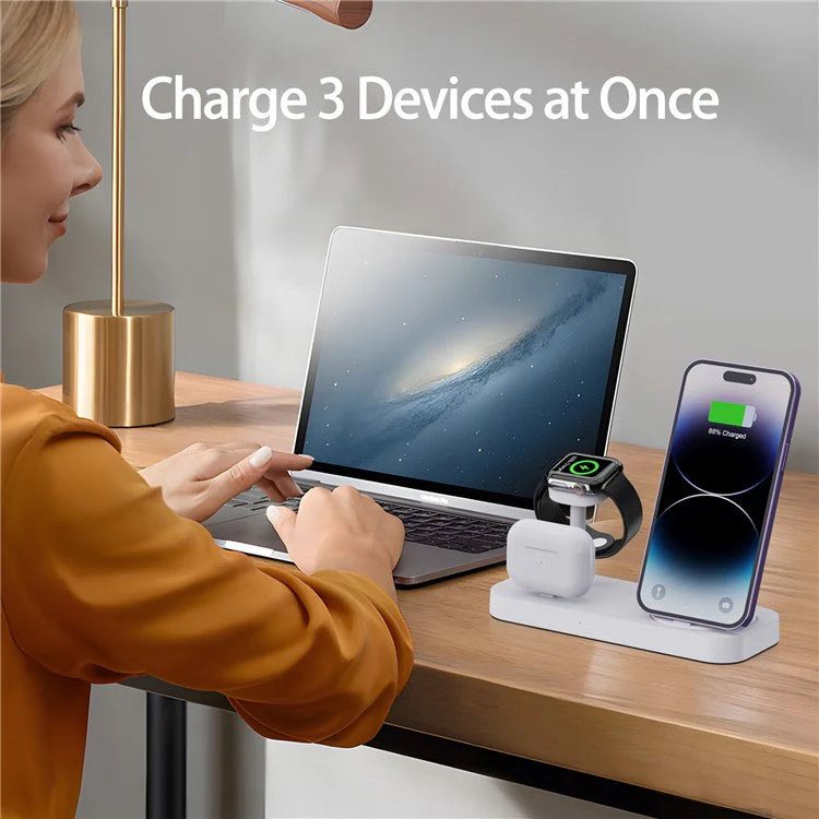 B25 For Apple Watch Wireless Charger Phone Earphone Direct Charging Stand - Black - Image 6