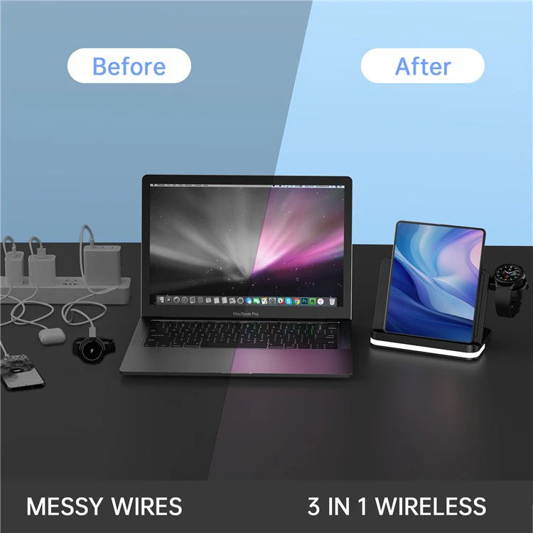 B26 For Huawei Watch Wireless Charger Earphone Smartwatch Foldable Phone 3-in-1 Charge Stand - Black - Image 4
