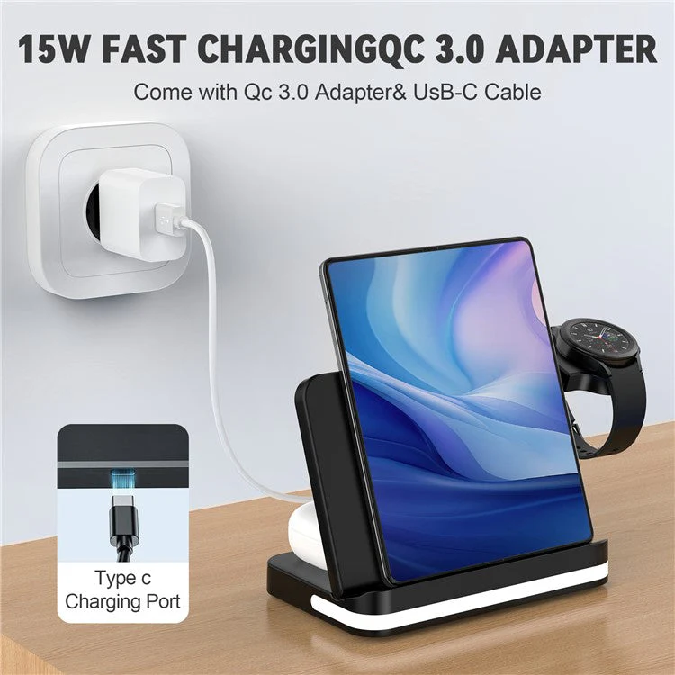 B26 For Huawei Watch Wireless Charger Earphone Smartwatch Foldable Phone 3-in-1 Charge Stand - White - Image 6