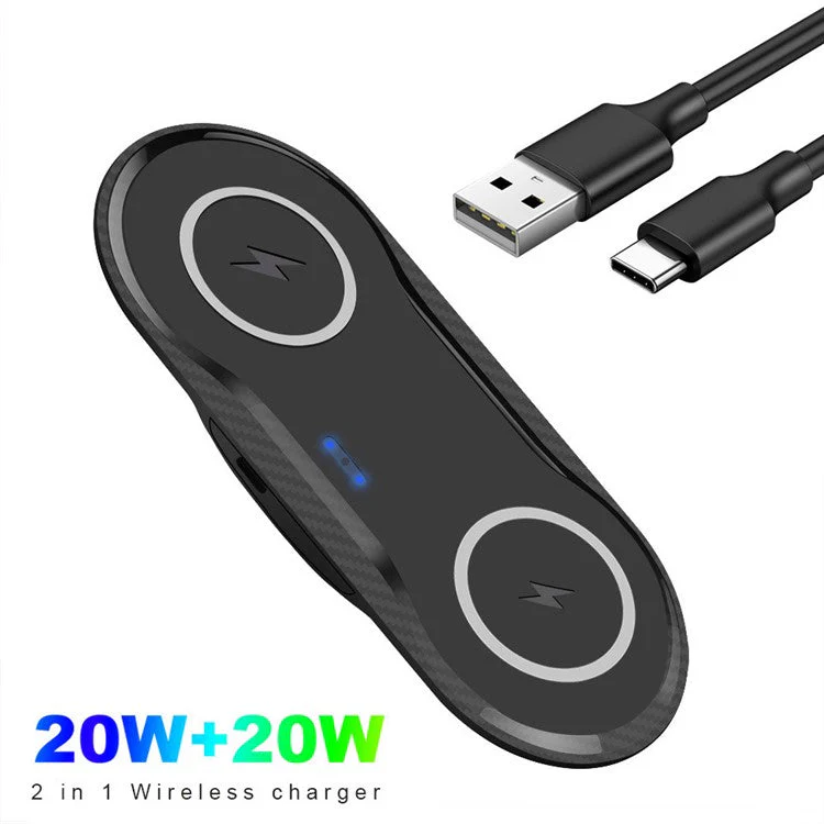 B552 2 in 1 for Mobile Phone / Headset Fast Wireless Charger Double 20W Charging Pad - Image 5