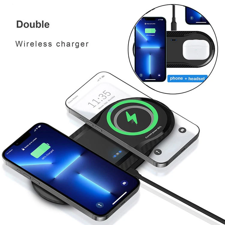B552 2 in 1 for Mobile Phone / Headset Fast Wireless Charger Double 20W Charging Pad - Image 7