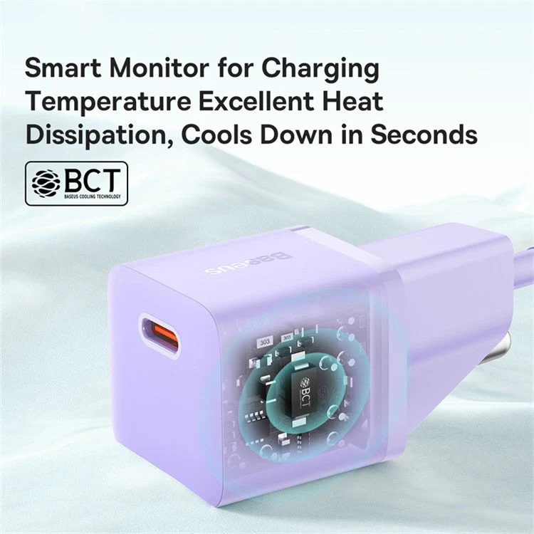 BASEUS 20W GaN5 Fast Charger Portable Type-C Port Wall Charging Adapter (Mini), EU Plug - Purple - Image 7