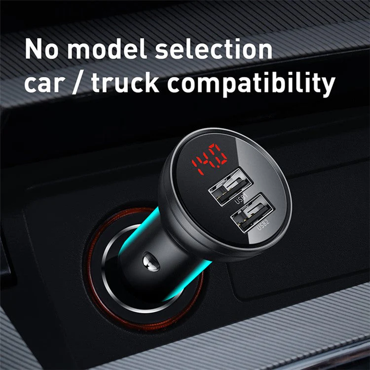 BASEUS 24W Dual USB Car Charger Metal 4.8A Quick Charging Car Adapter with Digital Display - Grey - Image 5