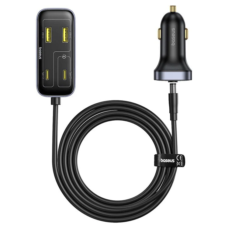 BASEUS Backseatpal L1 In-Vehicle Cigarette Lighter Car Charger 3 USB + 3 Type-C Power Strip - Black - Image 2