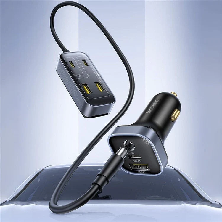 BASEUS Backseatpal L1 In-Vehicle Cigarette Lighter Car Charger 3 USB + 3 Type-C Power Strip - Black - Image 3