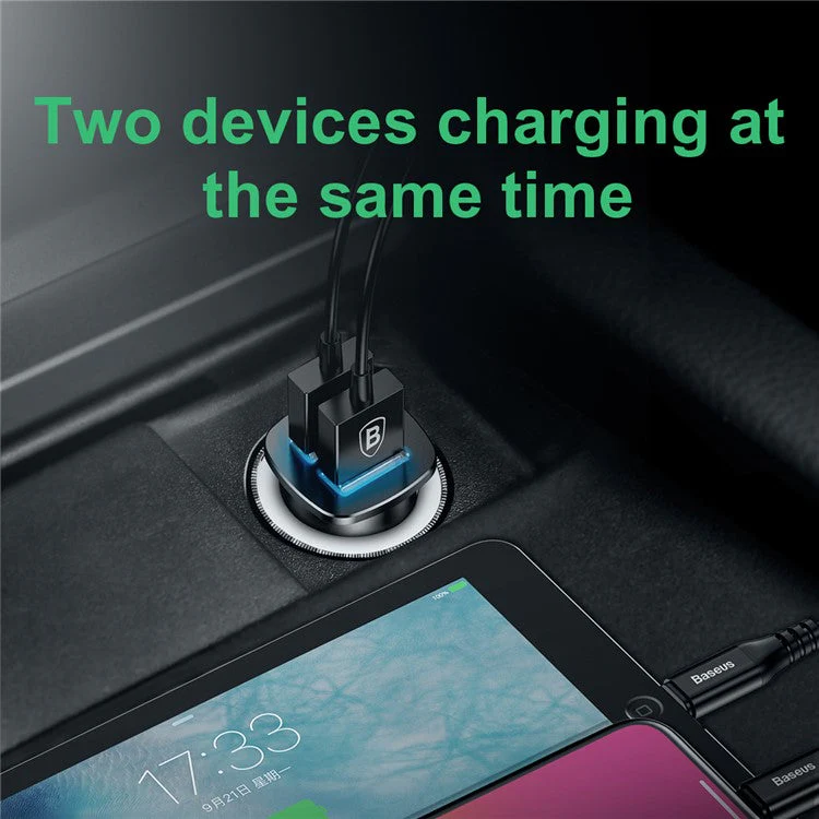 BASEUS BS-C16Q 30W Dual QC3.0 Charging Outputs Fast Car Charger for iPhone Samsung - Black - Image 2