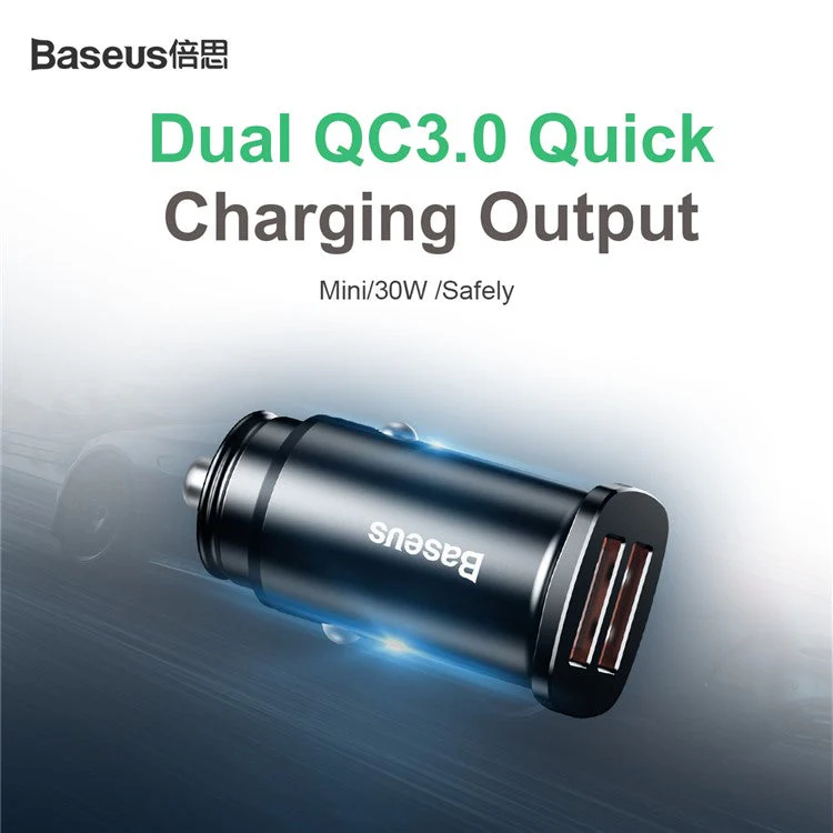 BASEUS BS-C16Q 30W Dual QC3.0 Charging Outputs Fast Car Charger for iPhone Samsung - Black - Image 4