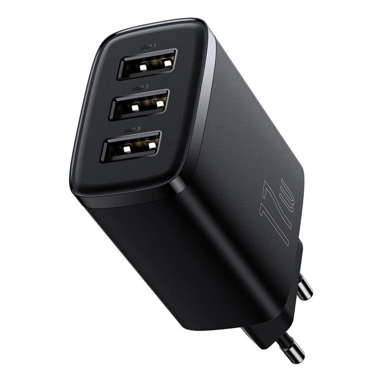 BASEUS Compact Charger with 3 USB Ports Wall Charger 17W Power Adapter, EU Plug - Black - Image 3