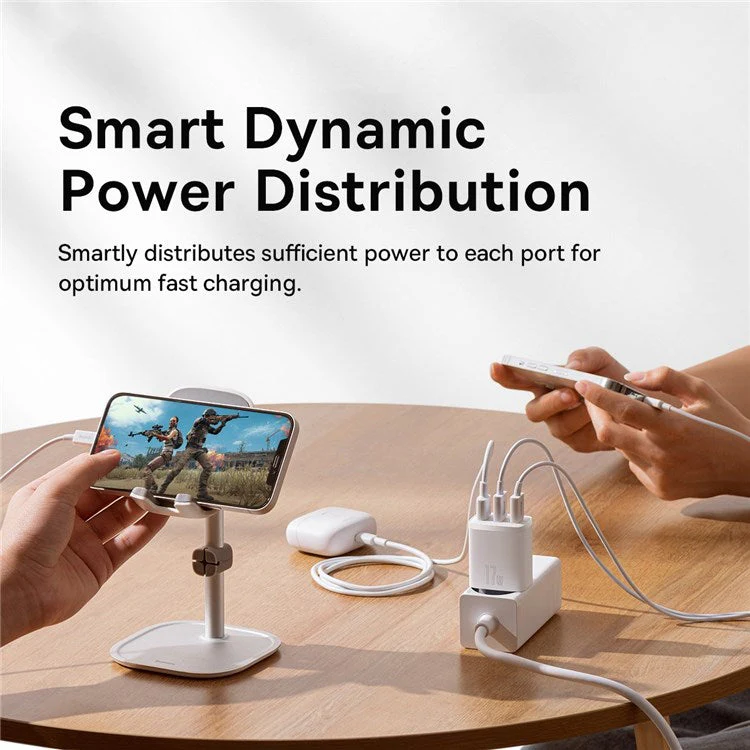 BASEUS Compact Charger with 3 USB Ports Wall Charger 17W Power Adapter, EU Plug - White - Image 3