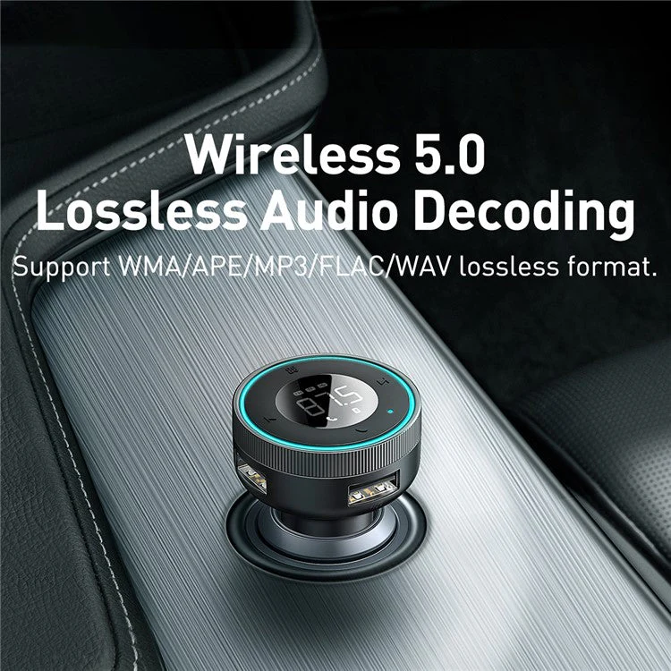 BASEUS Enjoy Car Wireless MP3 Charger Wireless 5.0+5V/3.4A Dual USB Adapter with LED Digital Display Black - Image 3