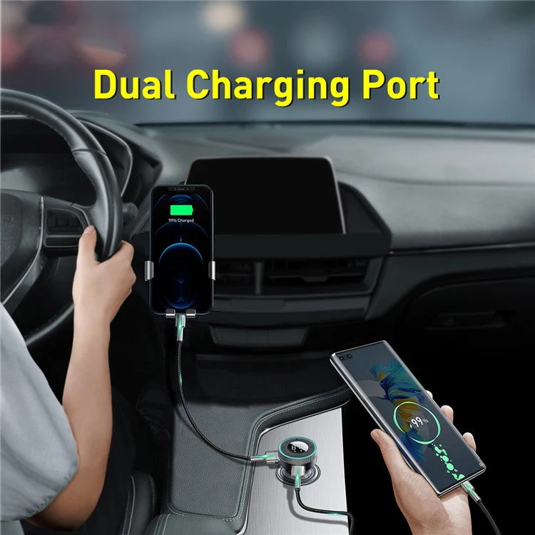BASEUS Enjoy Car Wireless MP3 Charger Wireless 5.0+5V/3.4A Dual USB Adapter with LED Digital Display Black - Image 7