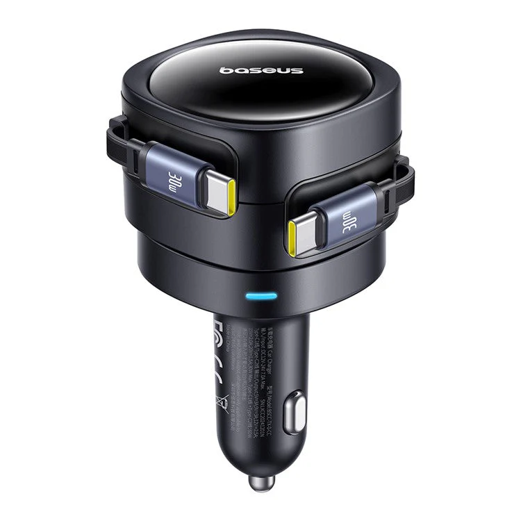 BASEUS Enjoyment Max Car Charger 60W C + C Dual Cable Rotatable Design Fast Charging Retractable Cables - Image 2