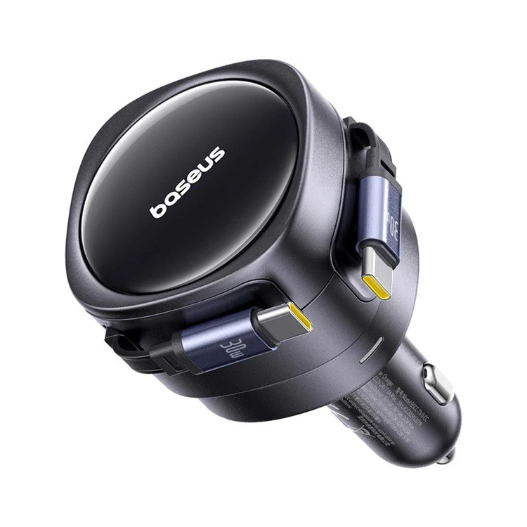 BASEUS Enjoyment Max Car Charger 60W C + C Dual Cable Rotatable Design Fast Charging Retractable Cables - Image 3