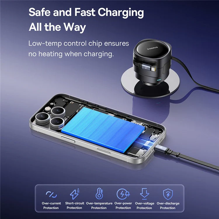 BASEUS Enjoyment Max Car Charger 60W C + L Dual Cable Rotatable Design Fast Charging Retractable Cables - Image 7