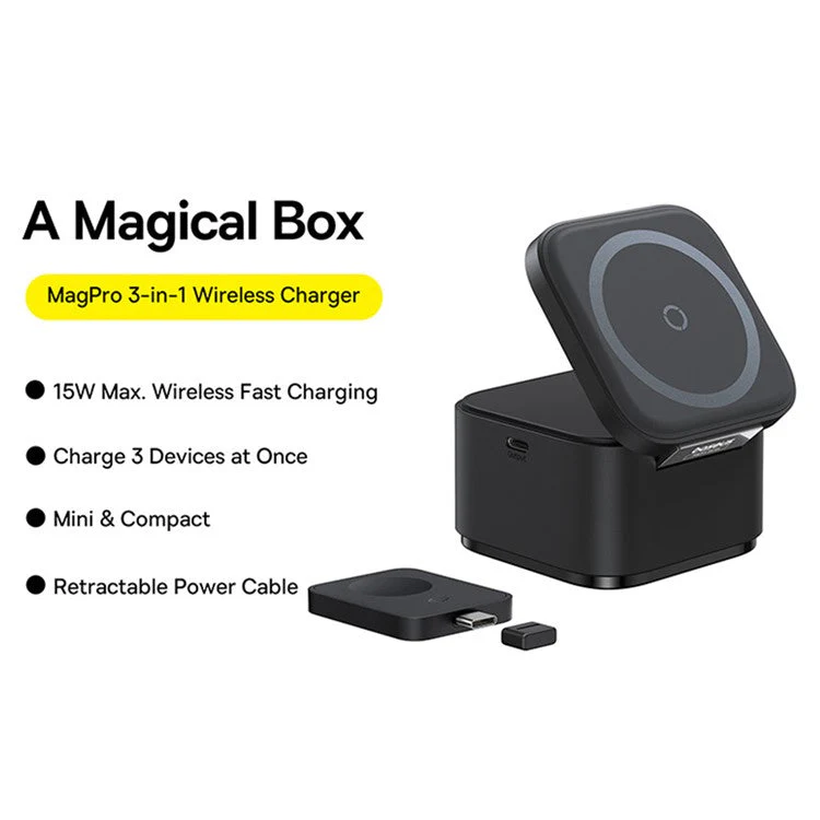BASEUS For Phone Earbuds 2 In 1 25W Magnetic Wireless Charger with 2.5W Magpro Watch Charging Adapter - Black - Image 2