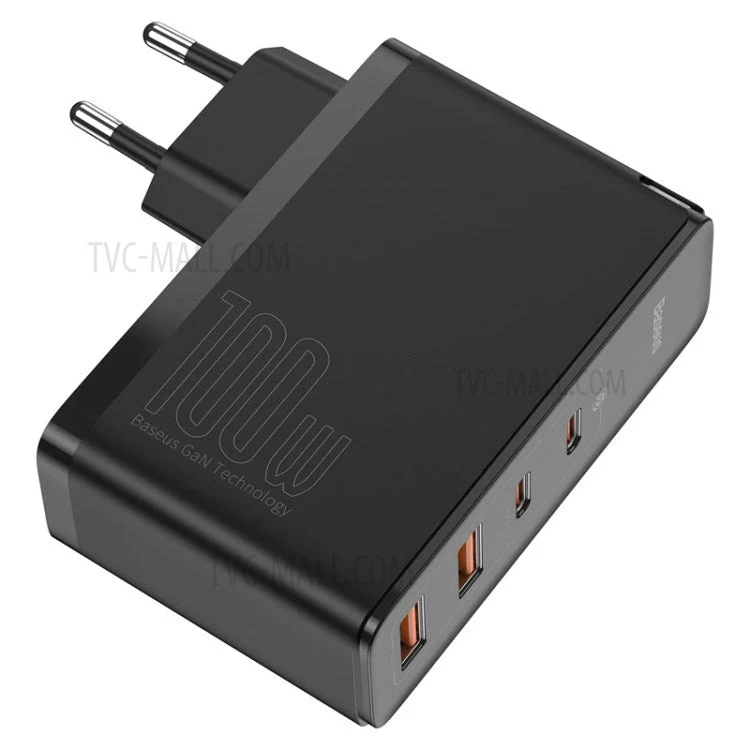BASEUS GaN2 Pro 2 Type-C+2 USB Ports Quick Charger 100W Wall Charger Block with Type-C Charging Cable (EU Plug) - Black - Image 5