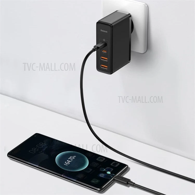 BASEUS GaN2 Pro 2 Type-C+2 USB Ports Quick Charger 100W Wall Charger Block with Type-C Charging Cable (EU Plug) - Black - Image 7